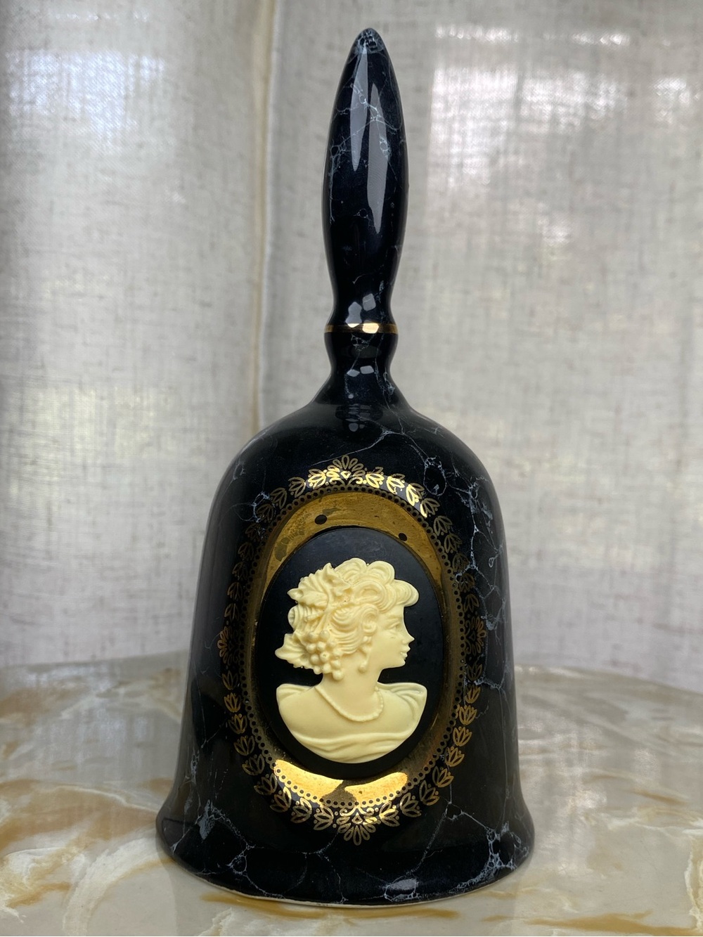 Vintage 80s Albert E Price Black Marble Cameo Ceramic Bell Victorian